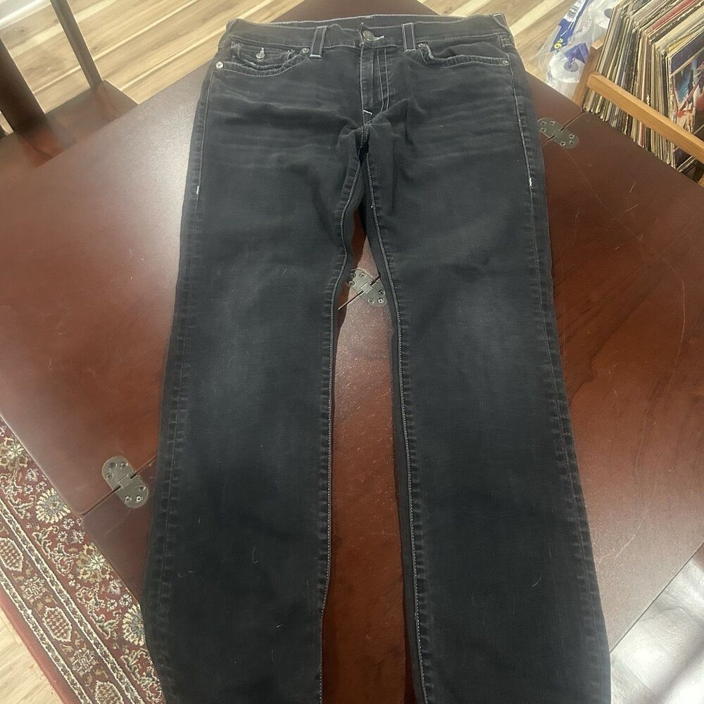 True Religion Mens Ricky Relaxed Straight Jeans Black Size 34